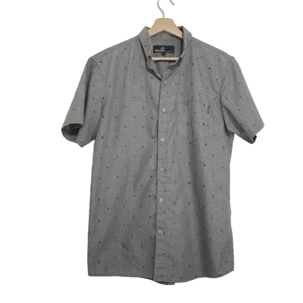 Molokai | Nautical Microprint All-Over Pattern Button Down Short Sleeve Shirt